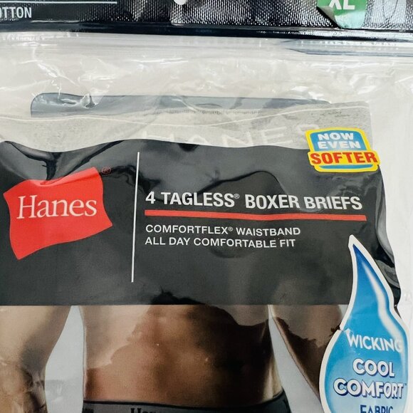 Hanes Men's Grey Black 4 Tagless Boxer Brief XL 40-42 Comfort Waist Soft Wicking - Picture 4 of 12